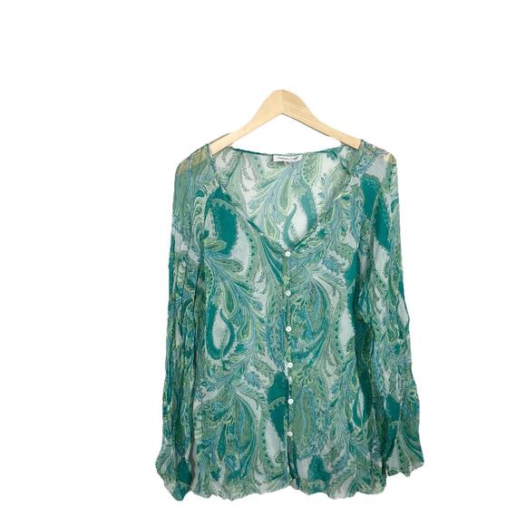 Coldwater Creek Y2K Silk Blue Paisley Floral Blouse Fairy Whimsical Flowy XL - Picture 1 of 7